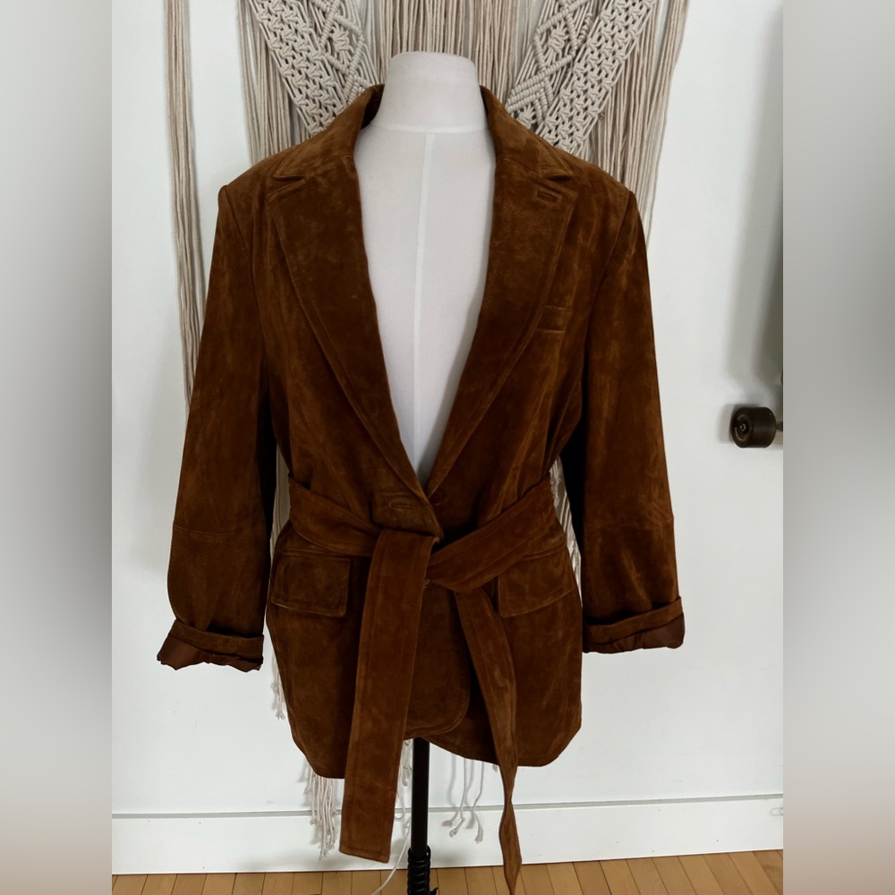Zara Brown Suede Belted Coat - Picture 2 of 16